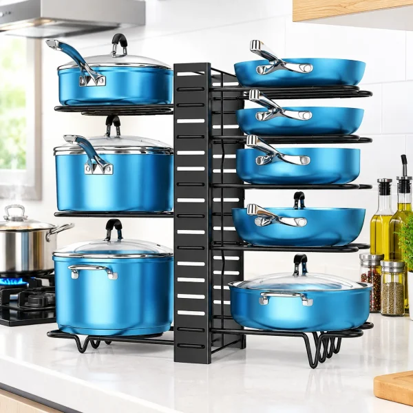 8-Tier Adjustable Pots and Pans Organizer Rack