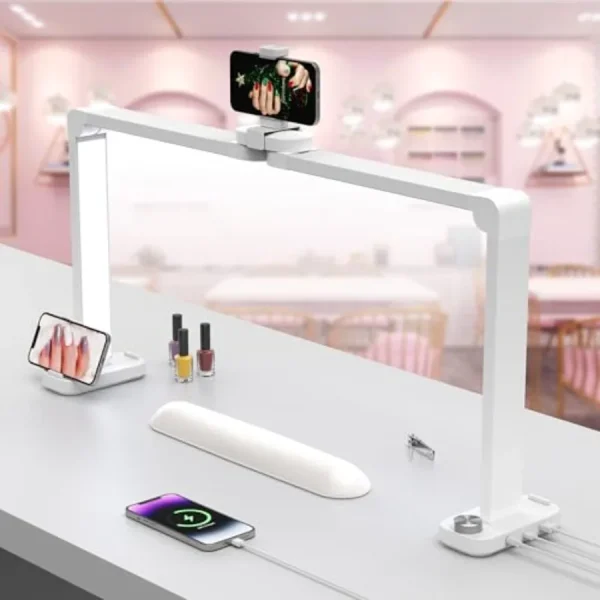 Professional 34-Inch Half Moon LED Nail Desk Lamp with Phone Holder