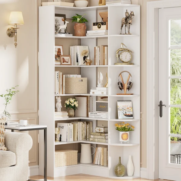 71-Inch 6-Tier L-Shaped Industrial Corner Bookshelf