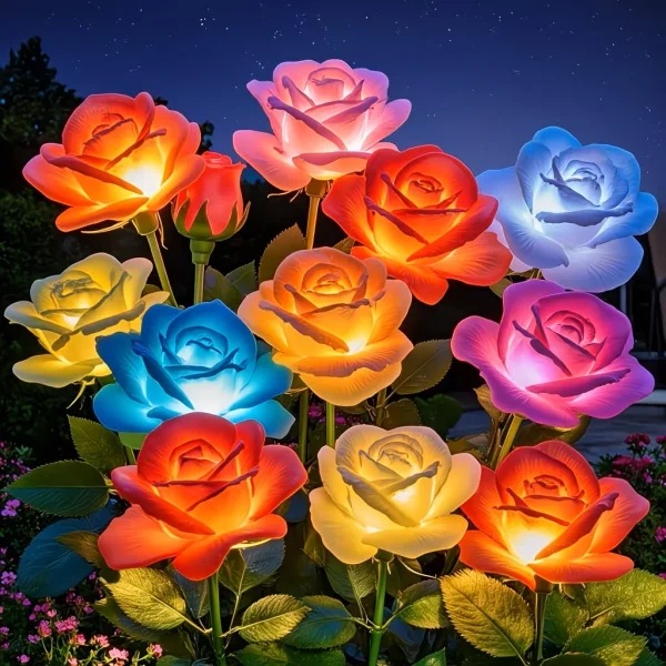 Solar Outdoor Rose Flower Lights (Multi-Color LED)