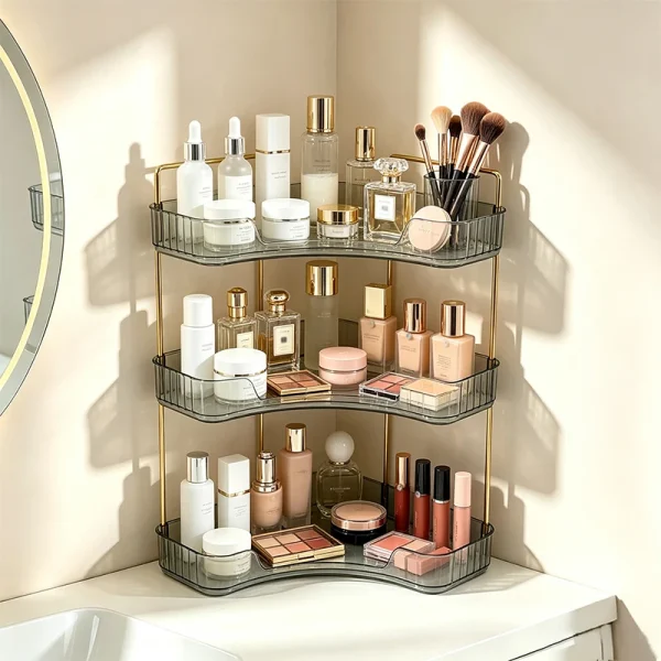 3-Tier Gray-Green Corner Bathroom Countertop Organizer Shelf