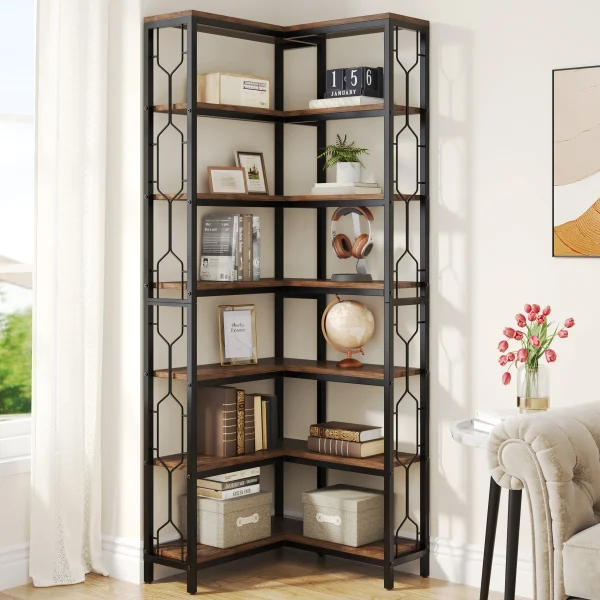 7-Tier Industrial Corner Bookshelf & Display Rack