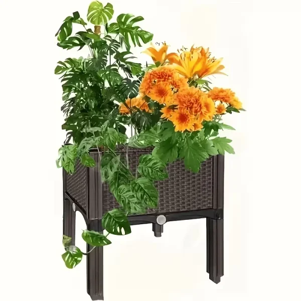 Modular Rattan-Look Plastic Raised Garden Bed for Vegetables & Flowers