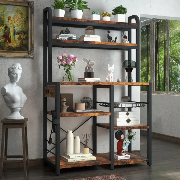 6-Tier Kitchen Baker's Rack & Microwave Station with Wire Basket