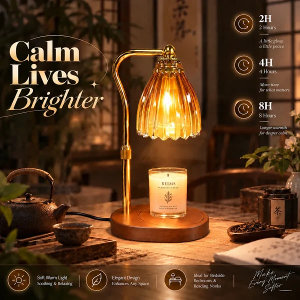 Height-Adjustable Glass Candle Warmer Lamp with Timer & Dimmer