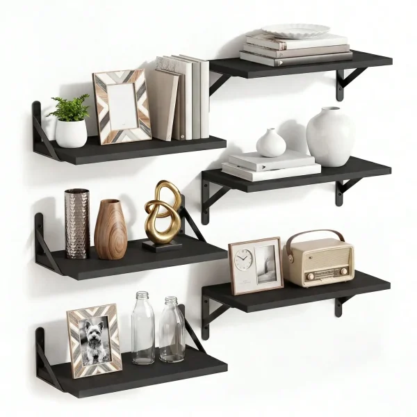 6-Pack Floating Shelves for Wall with Protective Lip