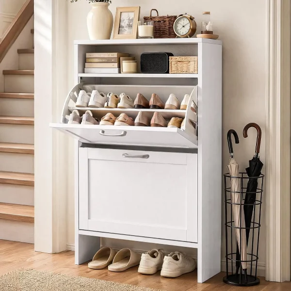 Entryway Shoe Storage Cabinet with 2 Flip Drawers and Double-Layer Top