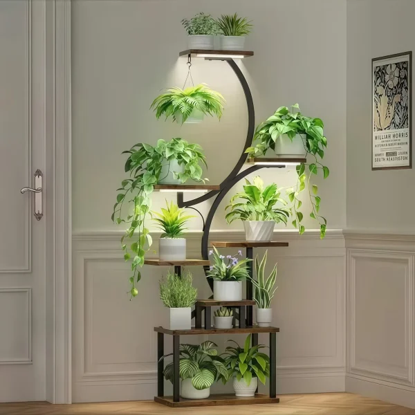 8-Tier Metal Plant Stand with LED Grow Lights