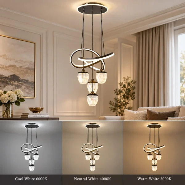 Modern LED Crystal Chandelier (3-Color Dimmable Pendant Light)
