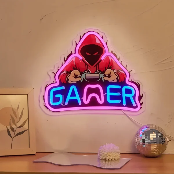 Hooded Gamer Controller LED Neon Wall Sign