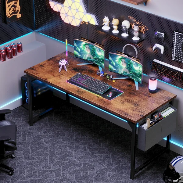 Adjustable Computer Office Desk with Storage Bag & Metal Frame